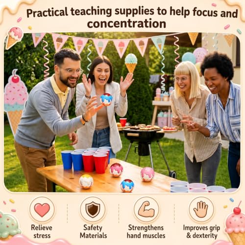 JellyArch 24 Pcs Baseball Ice Cream Drip Stress Balls Bulk 1.57 Inch Ice Cream Stress PU Soft Mini Foam Sports Baseball Party Favor for Team Relief Gifts Back to School Carnival Prizes - Image 7