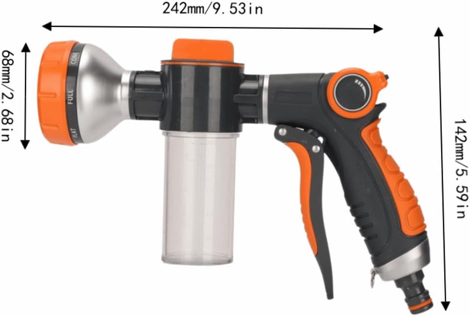 Hose Spray Gun with Built-in Soap Dispenser Tank, Front Trigger Adjustable Foam Water Nozzle, Hose Sprayer for Car Washing, Lawn & Garden Watering