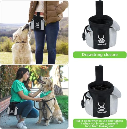 kissleaf Leckerlibeutel für Hunde - Leckerli-Trainingstasche mit integriertem Kotbeutelspender - Wasserabweisend, leicht und robust - Grey, 7.4*6.97*1.93 inch