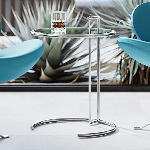 Zuri Furniture Modern Aileen Side Table Clear Tempered Glass Top Polished Stainless Steel Base thumb #2