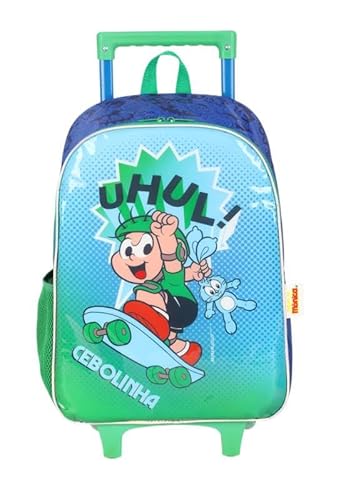 kit Mochila Carrinho Luxcel+Lancheira Cebolinha Verde Ic41322mn