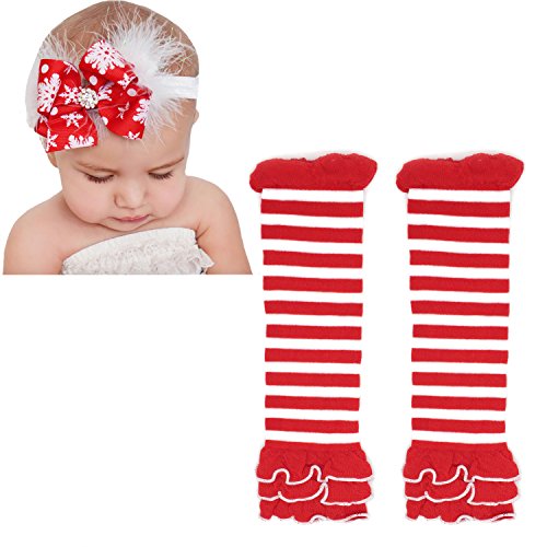 Elesa Miracle Cozy Soft Baby Toddler Leg Warmers and Headband Set (Christmas A)