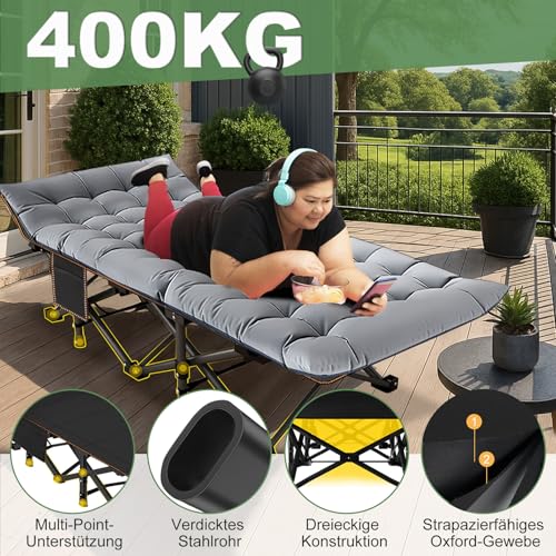 Meulbaty Übergroßes Klappbett mit Matratze – 46 cm breit, 400 kg Heavy Duty Stahlrahmen und Oxford-Stoff, 198x81x46 cm, ideal für Erwachsene, Garten und Reisen (XXL Grau)