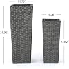 roomfitters Wicker Outdoor Flower Pots, Set of 2, Tall Planters Woven Resin Square Design for Garden and Patio Decor, Grey