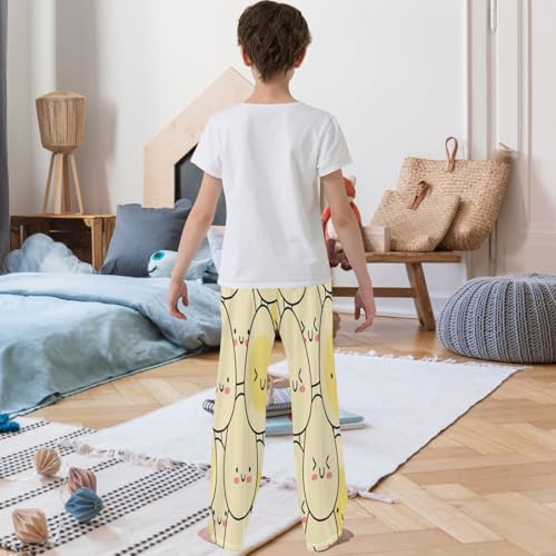 Boy's Pants Light Yellow Egg Cartoon Smile Jogger Pants Elastic Waist Long Bottoms Trousers with Pockets 6-14 Years3