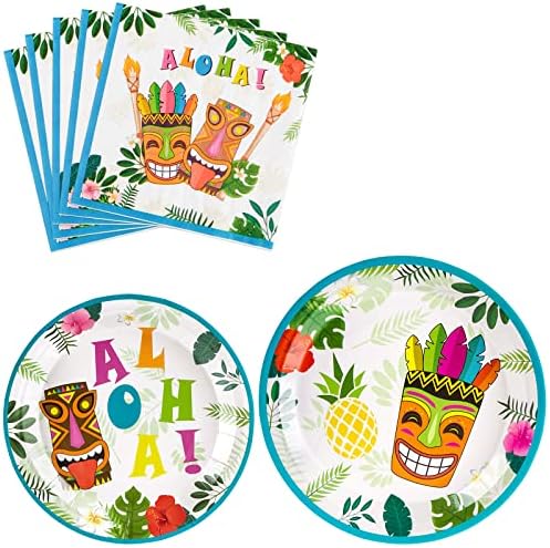 WERNNSAI Hawaiian Aloha Dinner Dessert Plates and Napkins - Luau Tropical Tiki Summer Pool Party Supplies Serves 16 Guests 48 PCS