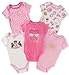 Juicy Couture Girls' 5 Pack Bodysuits, Silent Vanilla/Pink Hound/Romantic Rose/Gold, 6-9 Months