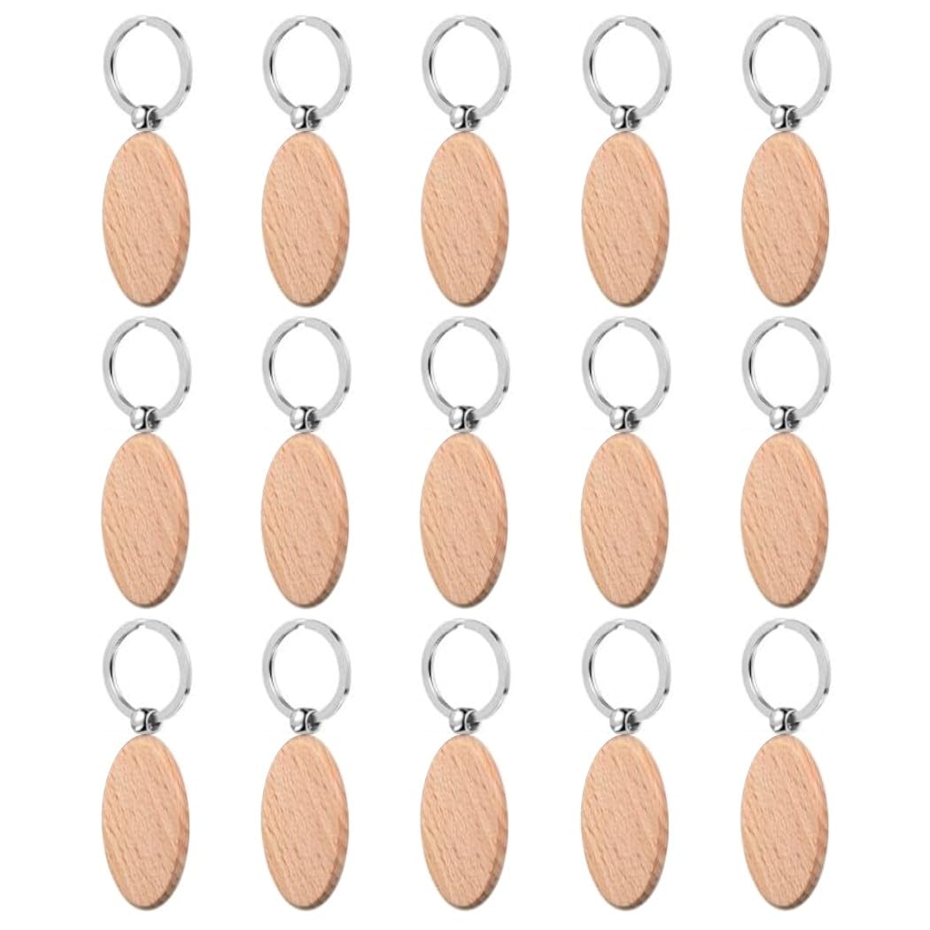 HappyHome 15pcs Solid Color Wooden Key Chain Key Tags Handmade Materials Personalized DIY, Oval : Clothing, Shoes & Jewelry