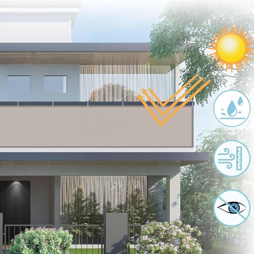 AXT SHADE Balkon Sichtschutz Wetterfest 90x600cm Balkonverkleidung Balkonabdeckung Balkonbespannung Blickdichte Windschutz und UV-Schutz mit Kabelbinder für Balkongeländer-Taupe