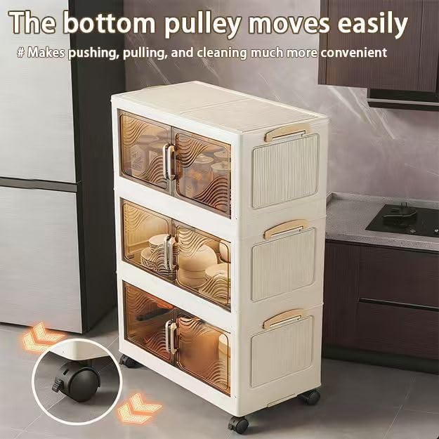 5 Tier Stackable Plastic Storage Bins with Lids Stackable Containers with Wheels and Magnetic Doors Wheels StackableStorage Bins for Living Room,Office,Dorm - Image 3