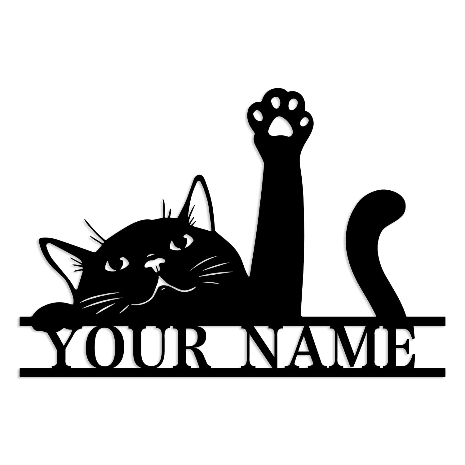 Kissesuu Cat K Custom Butterfly Flower Lazy Cat Metal Sign, Personalized Custom Metal Wall Decor,Personalized Cat Name Sign, Home Decor, Animal Lover Gift (Style K)