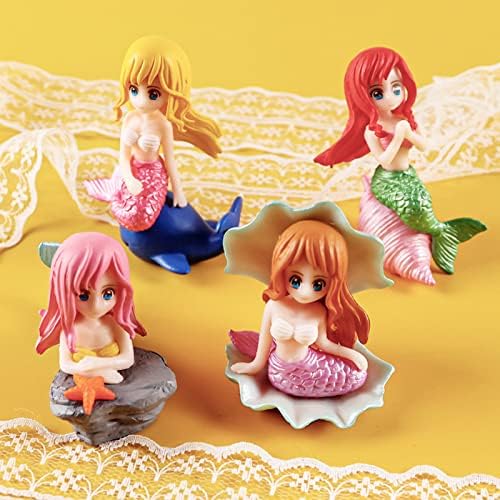 KUYT 4-Piece Mermaid Ornament, Mini Mermaid Figurines,Mermaid Cake Topper, Mermaid Cake Decoration for Wedding Kids Birthday Baby Shower Party Decoration