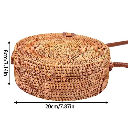 Rattan Shoulder Bag for Women, Vintage Printed Lining Handwoven Round Rattan Crossbody Bag, Summer Beach Weave Shoulder Bag Handbag with PU Leather Strap and for Travel, Picnic3