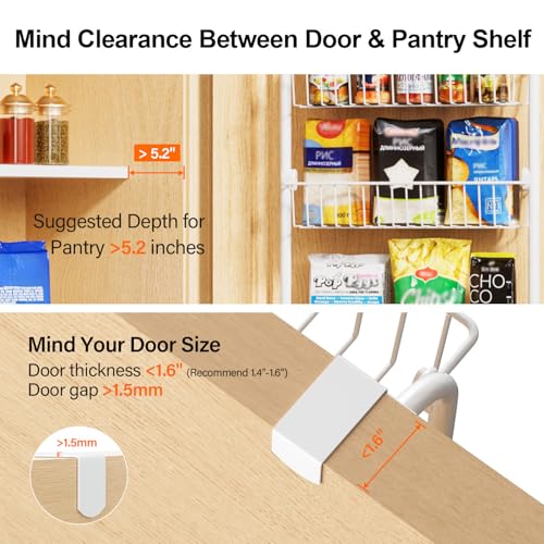 Image of Delamu Over The Door Pantry Organizer, 8-Tier Metal Pantry Door Organization and Storage for Easy Install, Hanging Spice Rack Seasoning Shelves, Door Organizer for Kitchen, 4.65 inchD x 18 inchW x 65 inchH, White