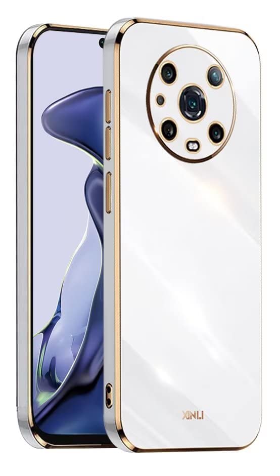 EASSGU Marco Electrochapado Funda para Honor Magic4 Pro (6.81' Inches) Carcasa Protectora de Color de Silicona TPU Suave - Blanco