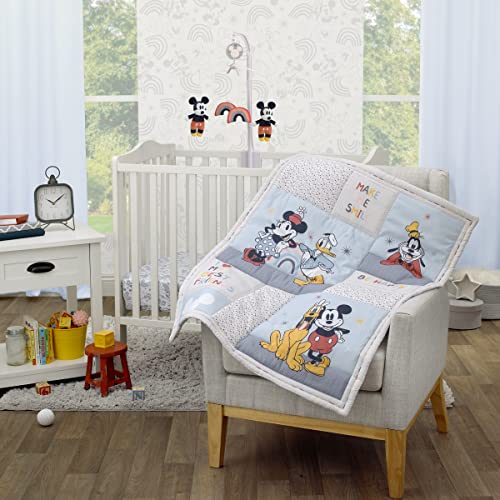 Image of Everything Kids NoJo Disney Mini Crib Bedding Set Mickey and Friends 3-Piece Comforter with Two Fitted Mini Crib Sheets, Mickey, Minnie, Donald, Goofy & Pluto - Baby Boy Nursery Essentials