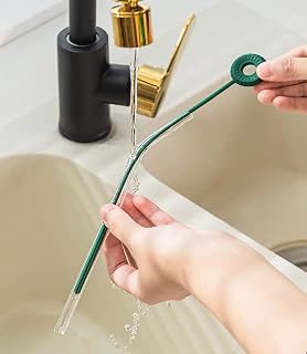 Straw Cleaner Brush, Silicone Cleaning Brush 9.4inch Extra Long Straw Cleaner Brush Reusable Straw Brush for Straws on Tumbler, Water Bottle, Sippy Cup, and Pipes, Baby Bottles