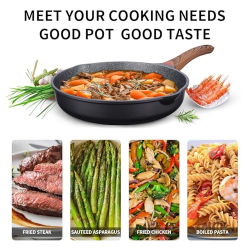 Image of Niyam Nonstick Frying Pan Skillet, Granite Cooking Pan, Healthy and Non Toxic, Ergonomic Handles, Suitable for All Stove, PFOA Free (Black, 20)