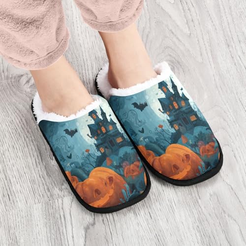 Halloween House Green Slippers For Women Men Soft Memory Foam Non-Slip Hallowmas Winter Indoor House Shoes Travel Slipper4