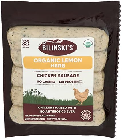 Bilinski Organic Lemon Herb Chicken Sausage, 12 OZ