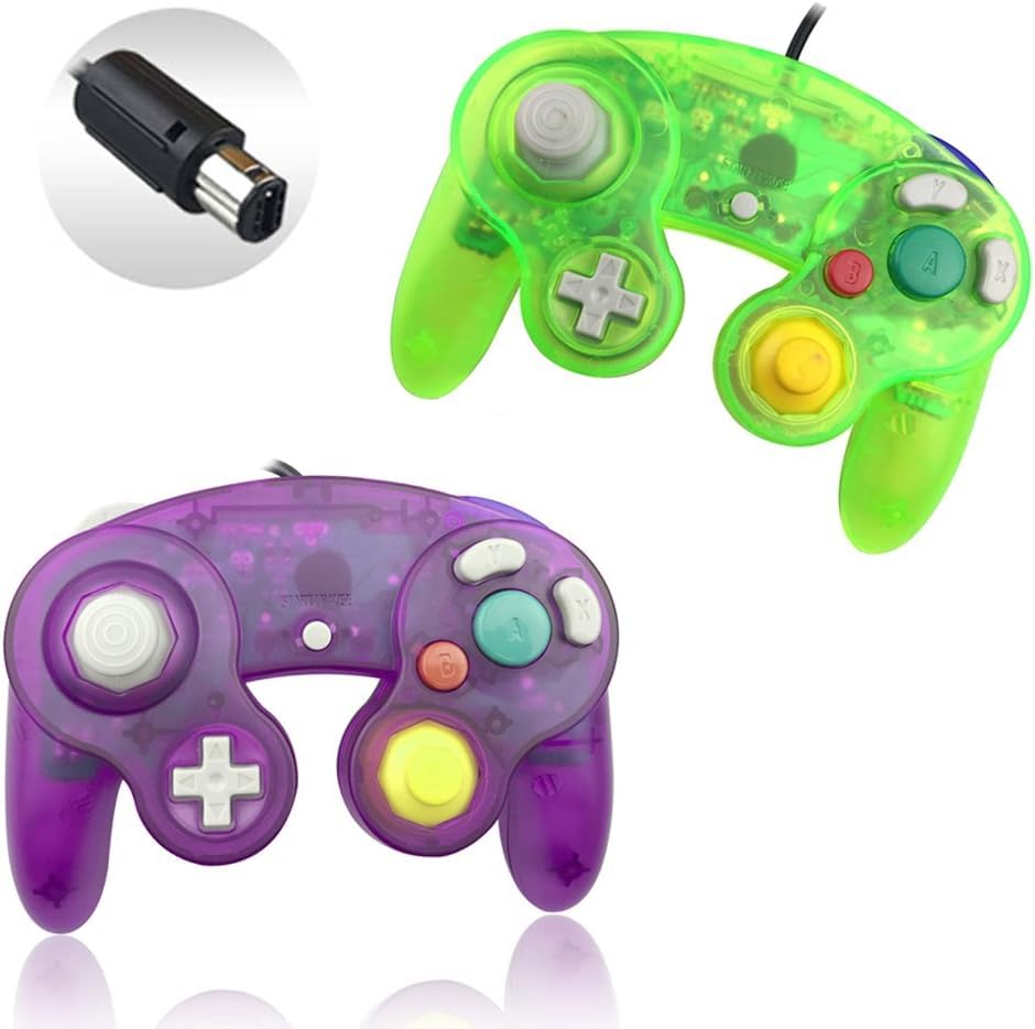 Jaexest 2 Packs NGC Controllers Classic Wired Controller for Wii Gamecube(Clear Purple and Moss Green)