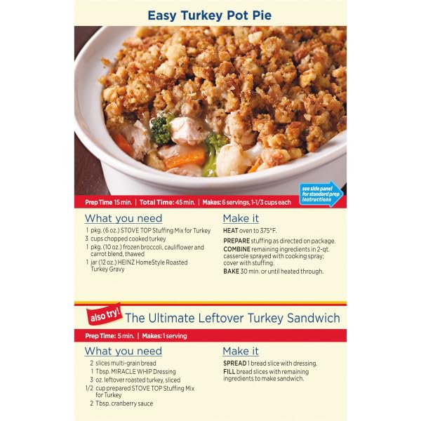 Image of Stove Top Stuffing Mix Variety Pack, Savory Herbs & Turkey Flavored Stuffing, Easy Side Dish, Ready in 5 Minutes, 6 Servings Each (Variety Pack of 2)