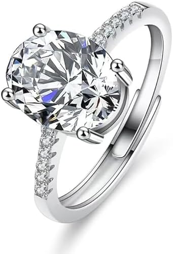 Engagement Ring For Women | Cubic Zirconia Wedding Ring For Women | Oval Womens Fake Engagement Ring (Silver, 8)
