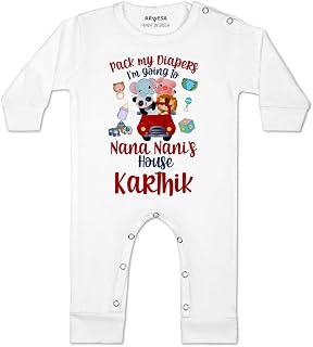 ARVESA Customised Baby Name Baby Jumpsuit Nana Nani Theme for Baby Boy and Baby Girl Cotton 0–12 Months Design No 1236 - I... Price In India
