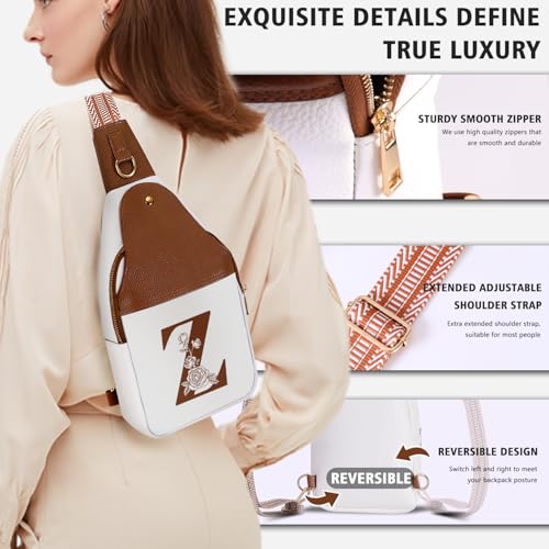Image of Lizznoe Personalized Crossbody Bag for Women Leather Sling Bags with Initial Letter Chest Bag for Travel, Gift for Mom Wife