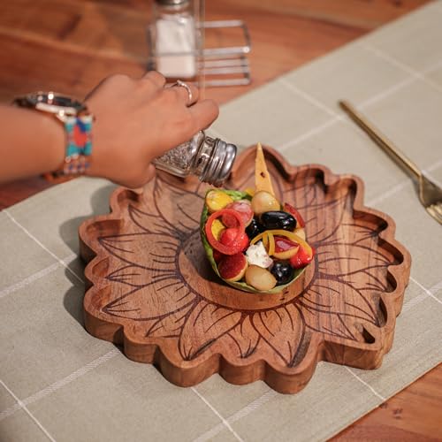 Image of Acacia Wood Serving Platter - Natural Wooden Tray for Cheese, and Bread - Eco-Friendly, Rustic Design
