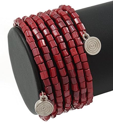 Avalaya Garnet Red Acrylic Bead Multistrand Coiled Flex Bracelet Bangle - Adjustable, burgundy - Image 5