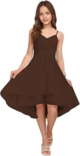 Short Junior Bridesmaid Dresses Pleated Chiffon Hi-Lo Flower Girls Dress Spaghetti Straps Flowy Gown 2504