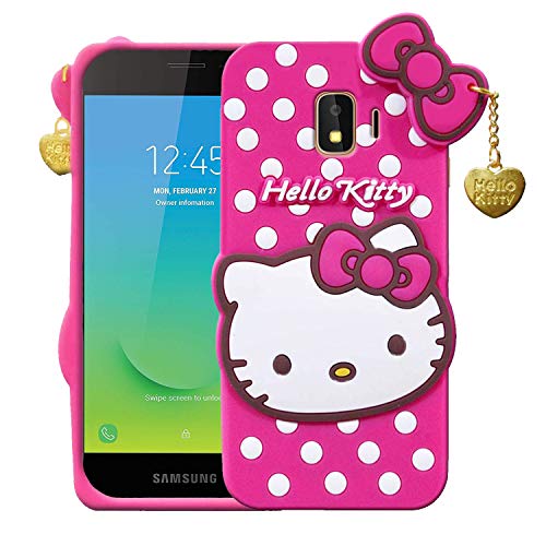 Image of Unirock Hello Kitty Back Case Cover for Samsung Galaxy J2 Core| 3D Cute Hello Kitty Case |Soft Silicone Rubber Back Cover with Pendant Kitty Cover for Samsung Galaxy J2 Core (Pink)