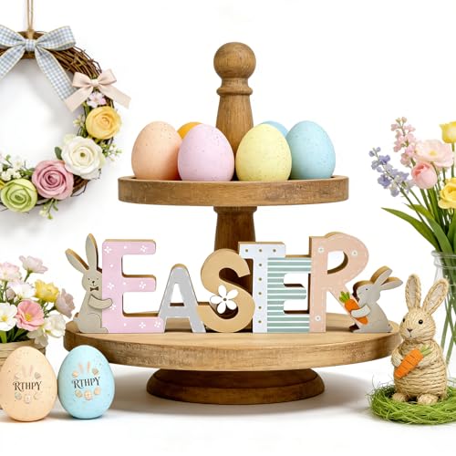 Easter Wooden Bunny Table Decor Farmhouse Spring Holiday Sign Rustic Rabbit Wood Decoration for Tiered Tray Mantel Shelf Dining Table Indoor Party Home Decor by RTHPY - Image 5