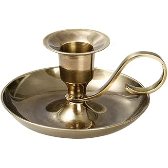 NKlaus Antique Brass Candle Holder for Table Candles Pack of 1 Classic hand candlestick and candle holder; height 5 cm base diameter 10 cm for candles diameter 22 mm; table decoration