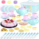 Toys Tea Set 52 Pieces Party Play Food for Kids,Princess Tea Time Toy Set Including Dessert,Cookies,Tea Party Accessories Toy for Toddlers,Boys Girls