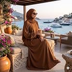 Abaya Femme Verte avec Hijab Intégré, Tissu Opaque et Fluide, Taille Unique (S au XL), 145 cm, Fabriquée en France