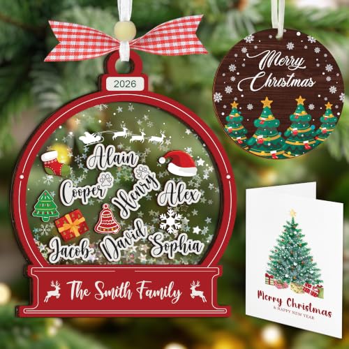 Custom Family Christmas Ornaments 2026, Shaker Ornament for Family of 2,3,4