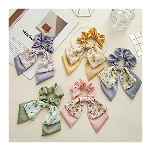 5Psc Floral Double -Layer Bow Hair Ring Female Back Of The Head Of The Ponytail Skin, High Face Value Tie Hair Rope Rope Head Rope #TOP1
