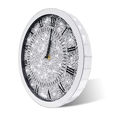 Lxartzj Crystal Diamond Round Wall Clock Twinkle Bling Decor For Wall Decoration 12X12 Inch Silver Glass Mirror Home Decor #TOP1