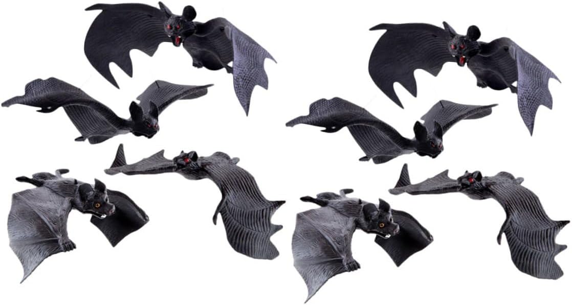 Realistic Halloween Hanging Bats Decorations, 8pcs Plastic Bat Pendants with Large and Small Sizes, Thick and Regular Models for Indoor Outdoor Party and Tree Wall Décor