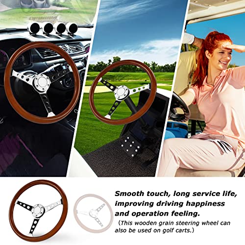 MOTAFAR Universal Racing/Golf Cart Steering Wheel, 15" 6 Bolts Wood Grain Racing Steering Wheel Classic Nostalgia Style with Horn Button Vintage(Mirrored-silver)