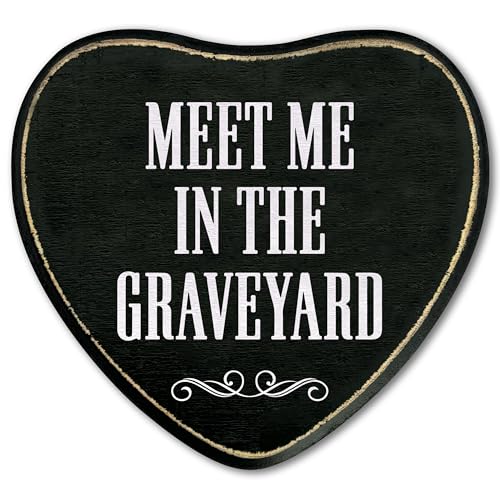 Gothic Heart Wood Sign, Meet Me In The Graveyard Sign, Retro Gothic Wooden Wall Art, Skeleton Horror Wood Plaque Decor, Birthday Anniversary Halloween Gifts for Lover Wife Husband Couples -21