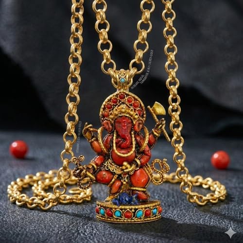 Pendentif Lord Ganesha argent 925 doré artisanat d'exception - 2