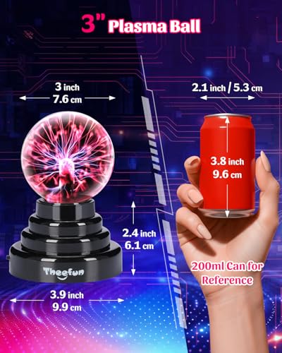 Plasmakugel Theefun 3 Zoll – Interaktive Plasma Lampe für USB und Batterie