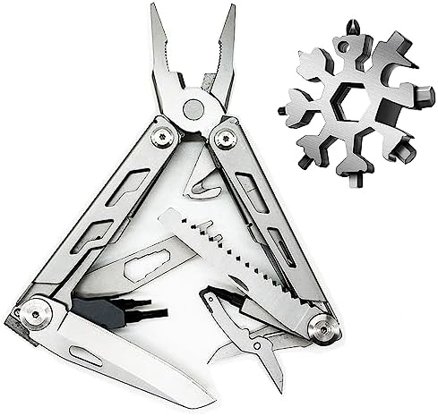 Multitool for Men, 21 in 1 Multitool Pliers Pocket Knife with Nylon Sheath, Stainless Steel Folding Utility Multipurpose Tool, With 24-In-1 Multi-Tool and 18-in-1 Mini-Wrench