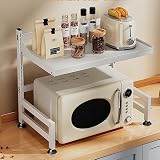 HMAKGG Soporte Blanco para Horno de Microondas, Estante de Acero al Carbono para Horno de Microondas Regulable en Altura, 2 Niveles Rejilla para Encimera de Cocina Organizador