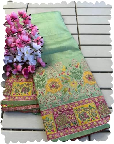 Veglari Wome's Soft Rajwadi Pashmina Silk Weaving Saree Kanjivaram With Kashmiri Thread Wooven Pallu Having Fa