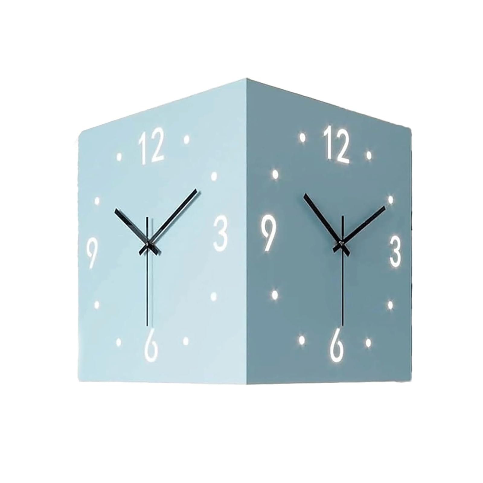 Horloge d'angle double face de luxe léger avec mouvement de quartz silencieux et LED
