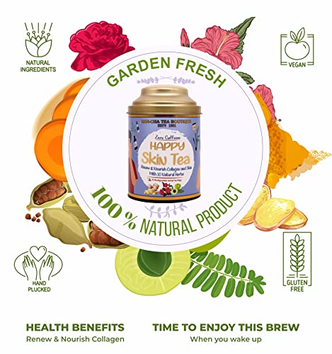 Image of Sancha Tea Boutique, Happy Skin Tea, Caffeine Free Herbal Tea, 25 Pyramid Tea Bags, Renew & Nourish Collagen with 10 Natural Herbs Tea, Clear Skin Tea, Beauty Tea Skin